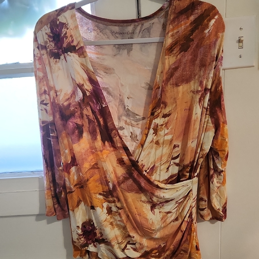 Coldwater Creek Autumn Floral Wrap Blouse